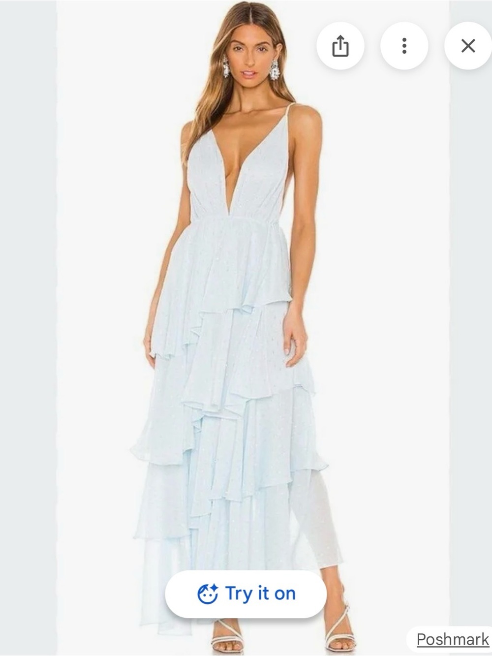 Michael Costello Light Blue Layered V-Neck Maxi Dress